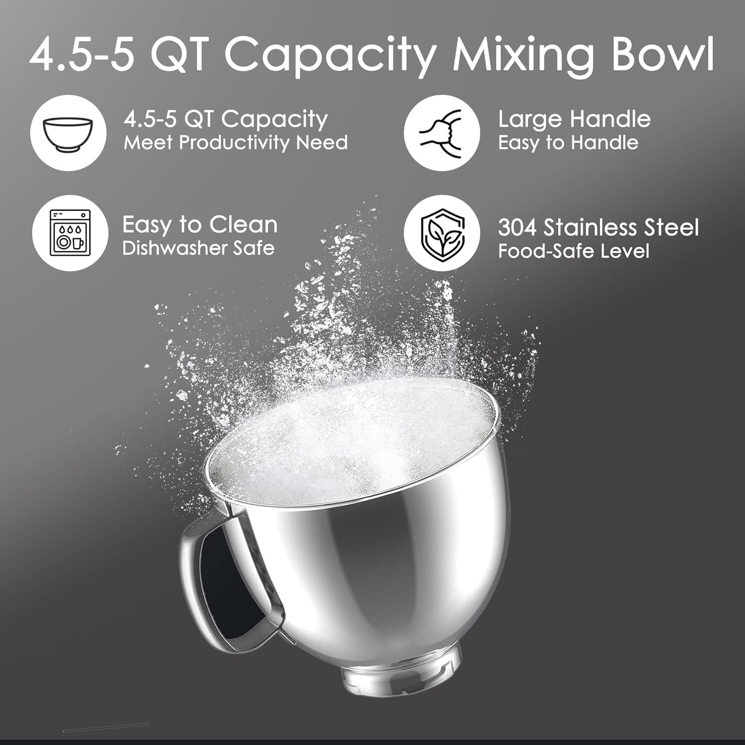 Stainless Steel Mixer Bowl for KitchenAid Artisan & Classic Series 4.5 Quart / 5 Quart Tilt-Head Stand Mixers, KSM150 Stainless Steel Bowl Replacement, Mixing Bowl for KitchenAid, Silver - Image 5