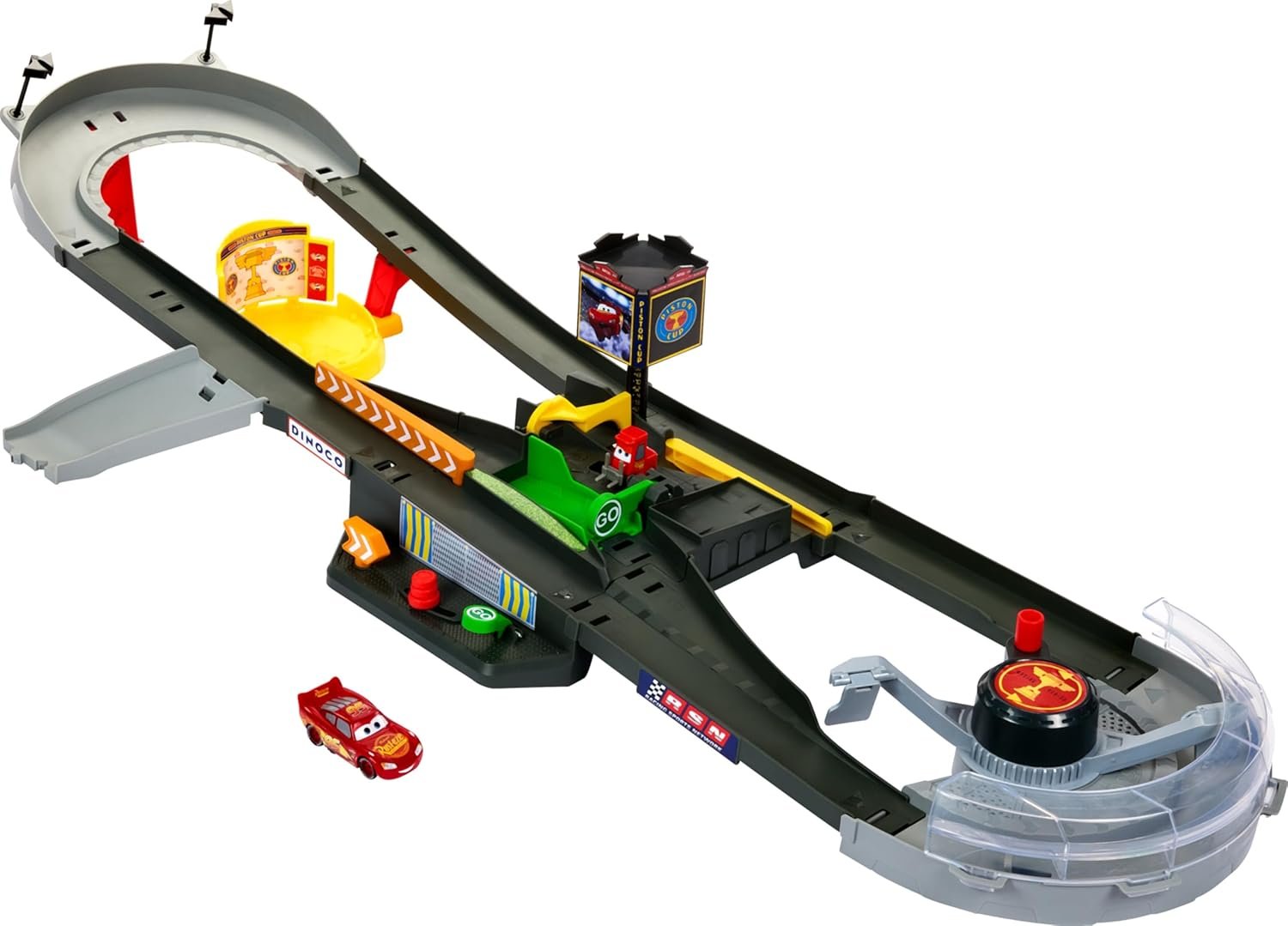 Mattel Disney and Pixar Cars Track Set, Piston Cup Action Speedway Playset with 1:55 Scale Lightning McQueen Die-Cast Toy Car