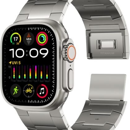 ACESTAR Full Titanium Band Compatible with Apple Watch Ultra 3/2/1 49mm/ Series 10 46mm, 26mm Wide Adjustable Links with Titanium Magnetic Clasp Connectors and DLC Coating