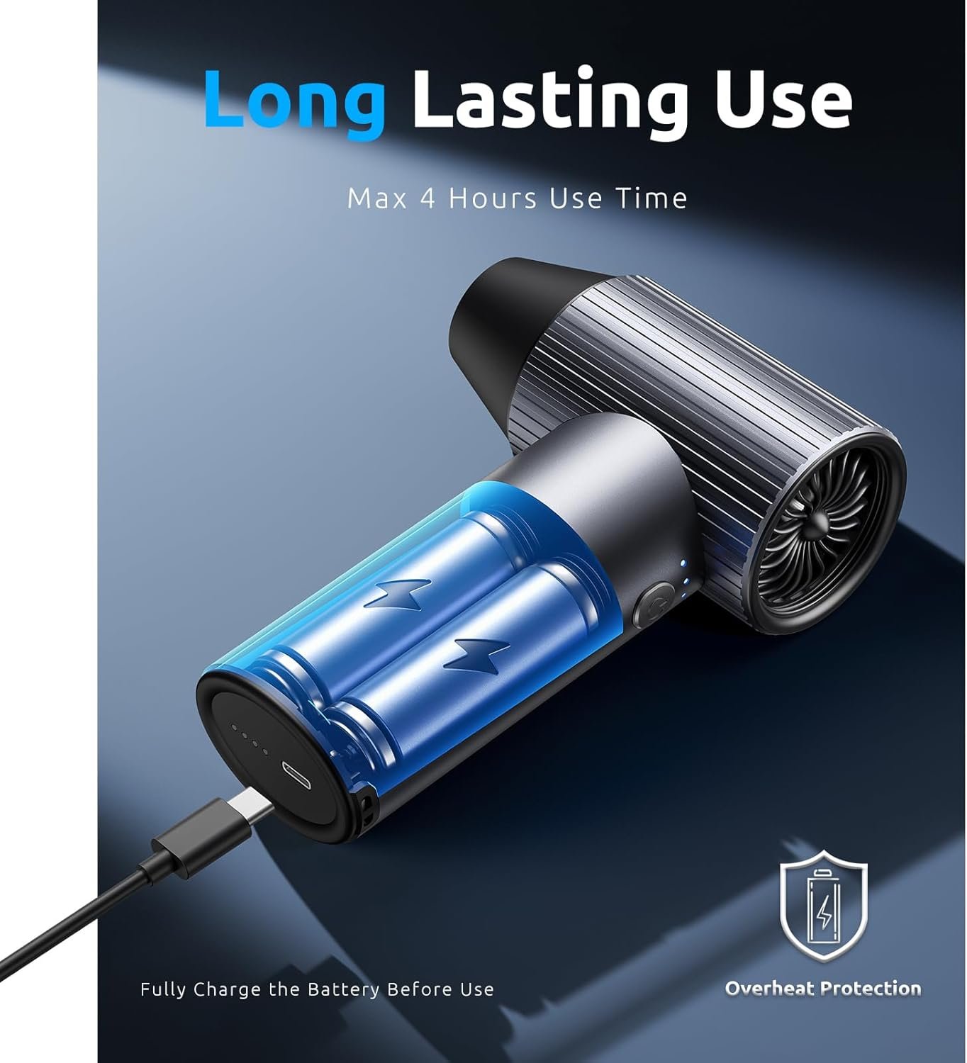 COSANO Full-Metal Jet Dry Mini Blower – 300,000 RPM Electric Air Duster – Rechargeable Compressed Air Blower – High-Power Air Duster with 3 Speeds & 4 Nozzles for Keyboards, Car and Outdoors Cleaning - Image 8