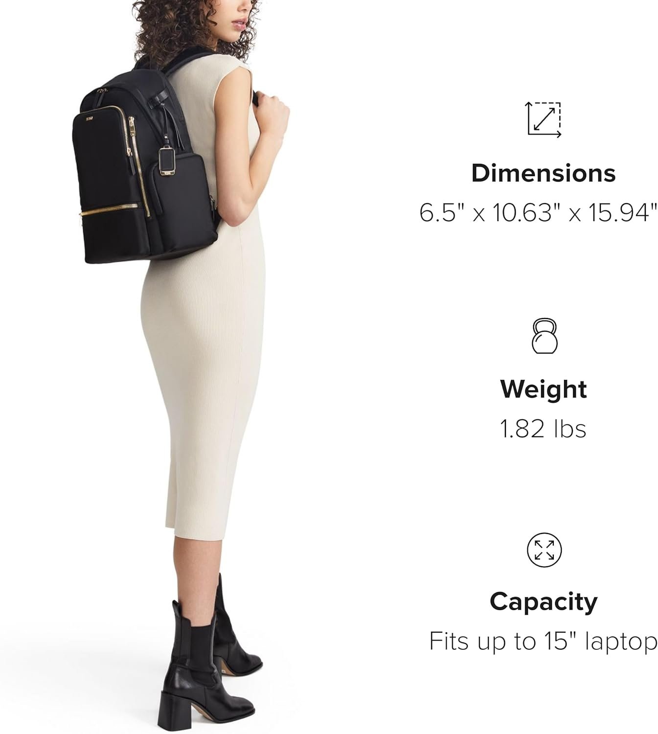 TUMI - Voyageur Celina Backpack - Women's Work and Travel Bag - 16.0" X 10.6" X 6.5" - Holds Up to 16" Laptop - Black & Gold Hardware - Image 7