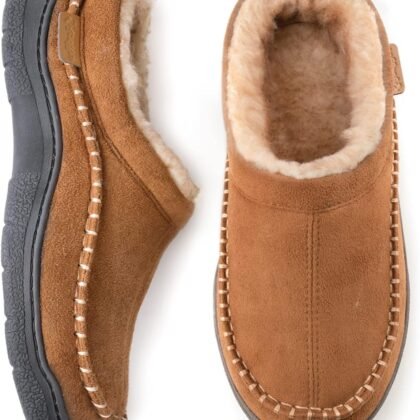 Zigzagger Men's Slip On Moccasin Slippers, Indoor/Outdoor Warm Fuzzy Comfy House Shoes, Fluffy Wide Loafer Slippers