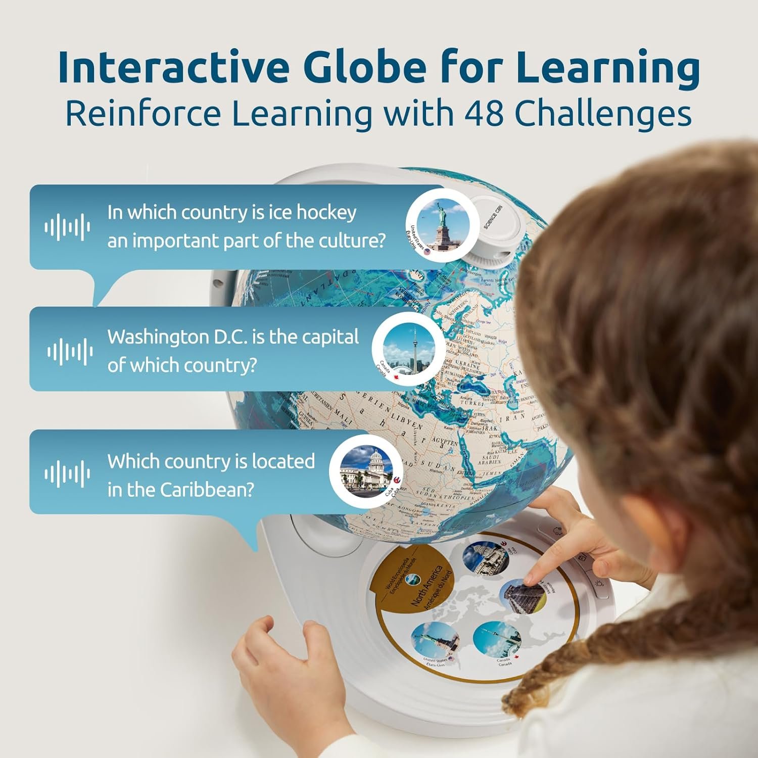 Science Can Openable Globe for Kids, 8 Inch Interactive World Globe Talking Model with Knowledge & Quiz Mode, Bilingual Stem Toys for Kids, Birthday Christmas Gift for 6-12 Year Old Boys & Girls - Image 6