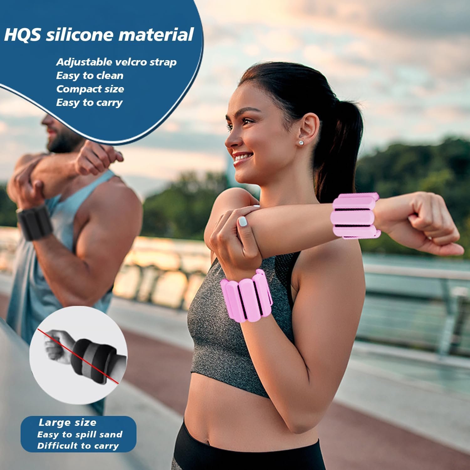 Wrist and Ankle Weights for Women & Men 2 Pack (1lb Each), Adjustable Silicone Weighted Bracelet for Pilates, Gym, Yoga, Cardio & Strength Training, Bala-Style Bangles Slip-Free Design - Image 3