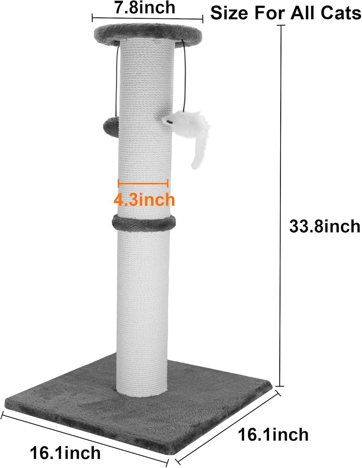Cat Scratching Post 34 Inches Heavy Duty and Thicker Cat Scratching Post Sisal Rope with Hanging Ball and Mice Scratching Post for Indoor Cats and Adult(Grey) - Image 2