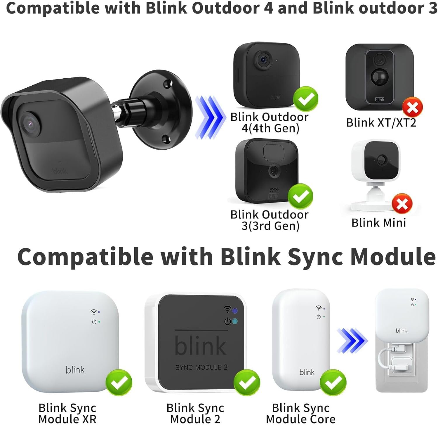 Blink Outdoor 4th Gen Camera Mount, 2Pack Weatherproof Housing and 360 Degrees Adjustable Bracket with Sync Module Mount for Blink Outdoor Camera System (Black, Cameras not Included) - Image 2