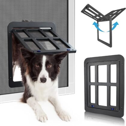PETLESO Dog Door for Sliding Door, Lockable Dog Screen Door with Magnetic Closure Easy Install Pet Door for Dogs Cats, 11.2"x14.4" Black