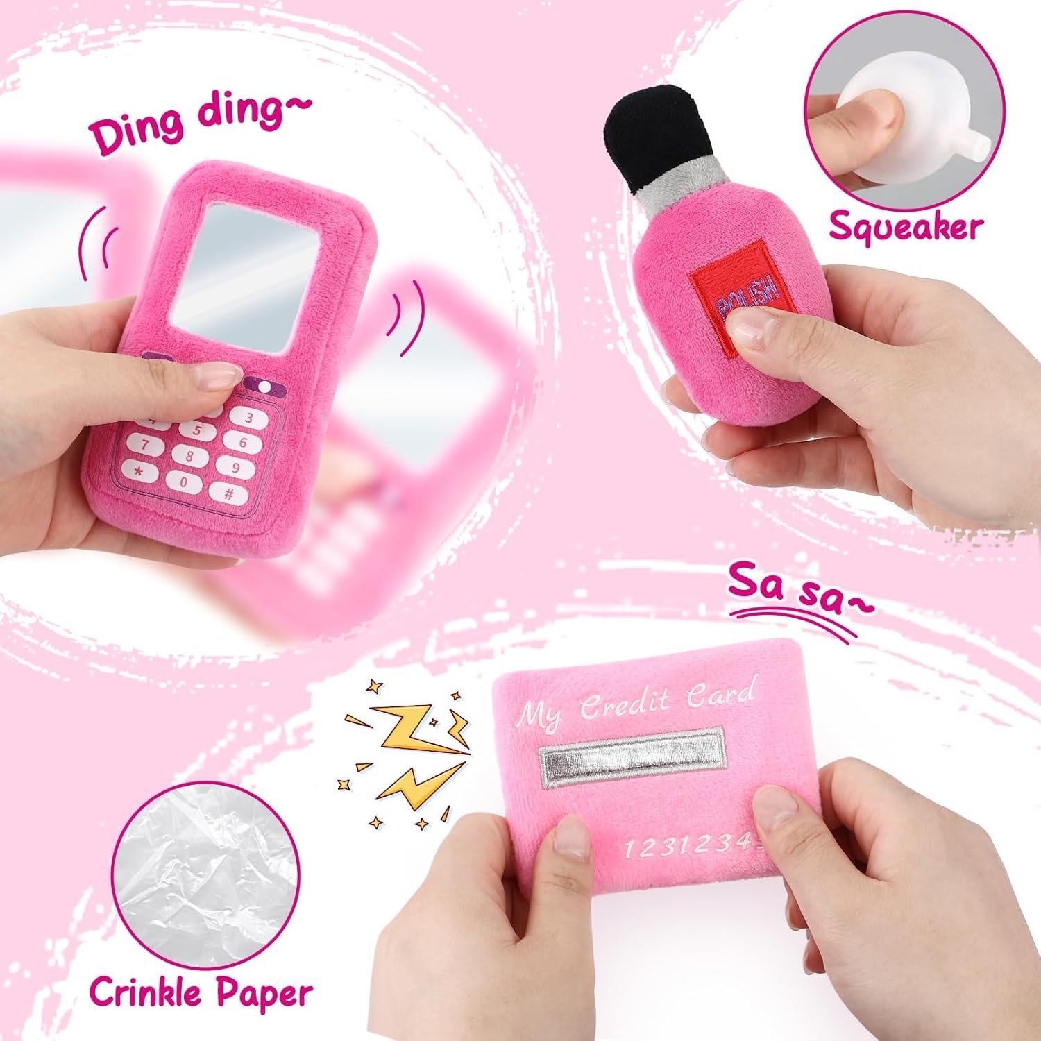 Golray Plush Toddler Purse Baby Girl Pretend Play Toy - 10 Pcs My First Purse with Soft Sensory Toy Smartphone/Crinkle Makeup Beauty Playset for Toddler Baby Girl Christmas Birthday Gift Ages 3 4 5 - Image 4