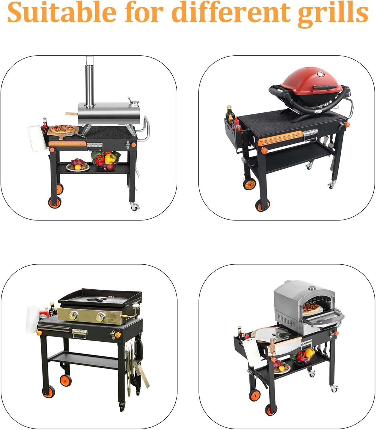 Grill Table For Blackstone Griddle 22 and 17 Inch, Grill Carts Outdoor With Wheels, Used for Weber And Ninja, Foldable Quickly Blackstone Stand Suitable for Travel/Camping And Outdoor Meals - Image 2