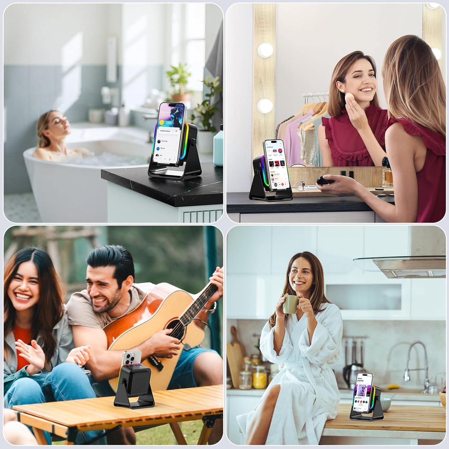 Wireless Induction Portable Bluetooth Speaker - 5 in1 Bluetooth Speaker Phone Stand with Colorful Ambient Light 360° Rotation Compatible with Most Phones - Unique Birthday Gift for Men Women Adults - Image 8