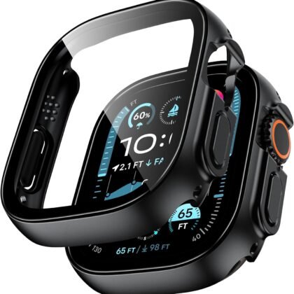 TAURI 2 Pack Hard Case for Apple Watch Ultra 3/Ultra 2/Ultra 49mm, with PC Tempered Glass Screen Protector, [Scristant Resistant], [Overall Protection] Slim Cover for iwatch Ultra 49mm, Black