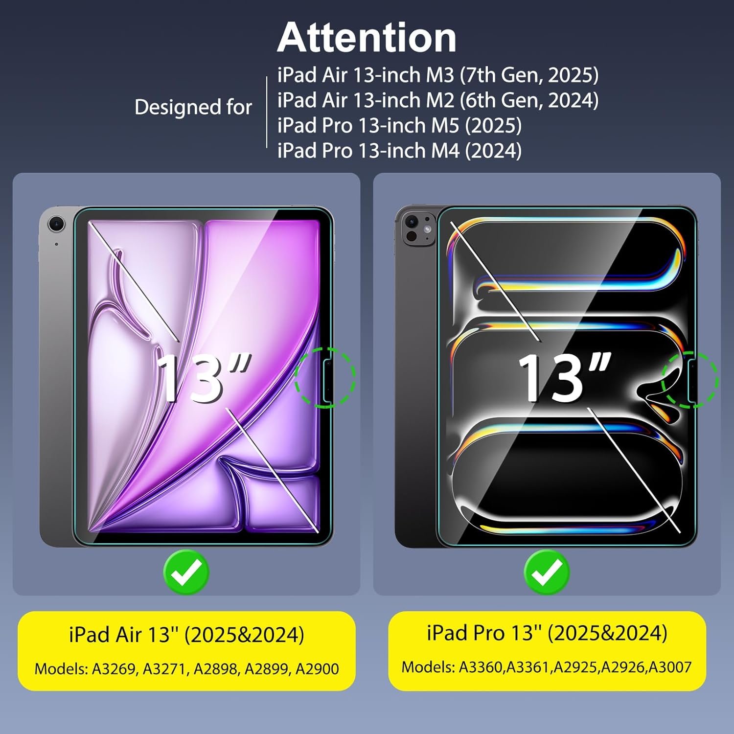 SPARIN Screen Protector for iPad Air 13 Inch M3 2025 & M2 2024 (7th/6th Generation) & iPad Pro 13 Inch M5/M4 8th/7th Gen, Case Friendly/2 Pack Tempered Glass, Support Apple Pencil - Image 2