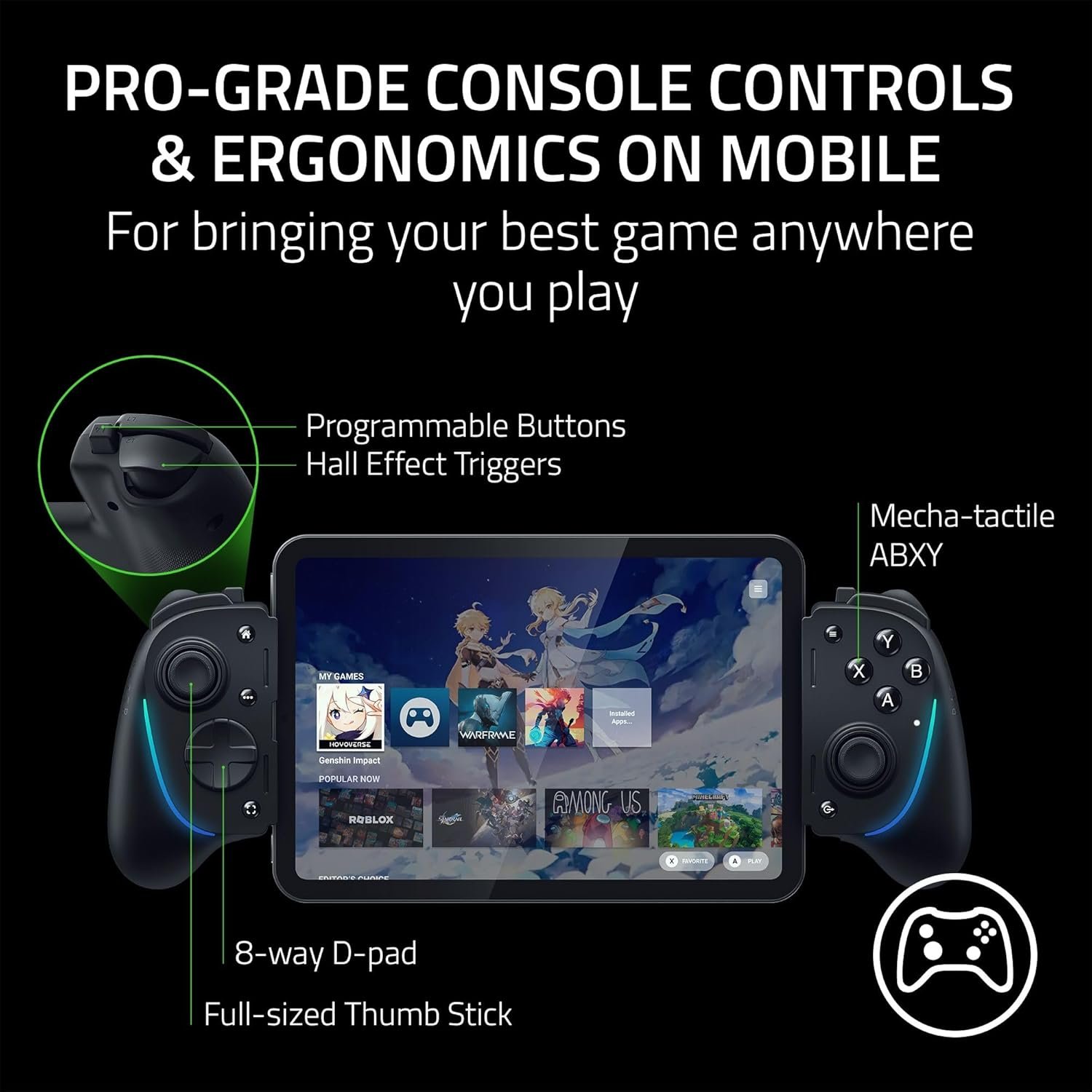 Razer Kishi Ultra Gaming Controller for Android, iPhone 15 & 16 Series, iPad Mini A17 Pro & 6 (USB C): Pro Controls - Ergonomic Grip - Stream PC, Xbox, PS5 Games on Mobile, Phone, Tablet - Chroma RGB - Image 4