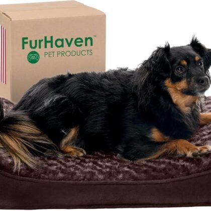 Furhaven Orthopedic Dog Bed for Medium/Small Dogs w/ Removable Washable Cover, For Dogs Up to 23 lbs - Ultra Plush Faux Fur & Suede Luxe Lounger Contour Mattress - Chocolate, Medium