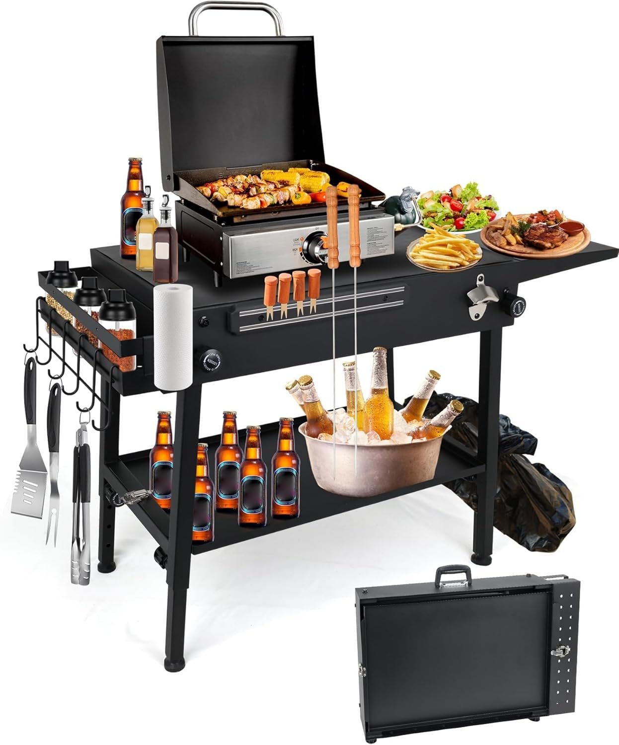 ELITEWILL Griddle Stand With Wheels Portable Outdoor Grill Table Fit for Blackstone 17 Inch Or 22 Inch Griddle Foldable Cart Table Suitable for Travel/Camping and Outdoor Meals