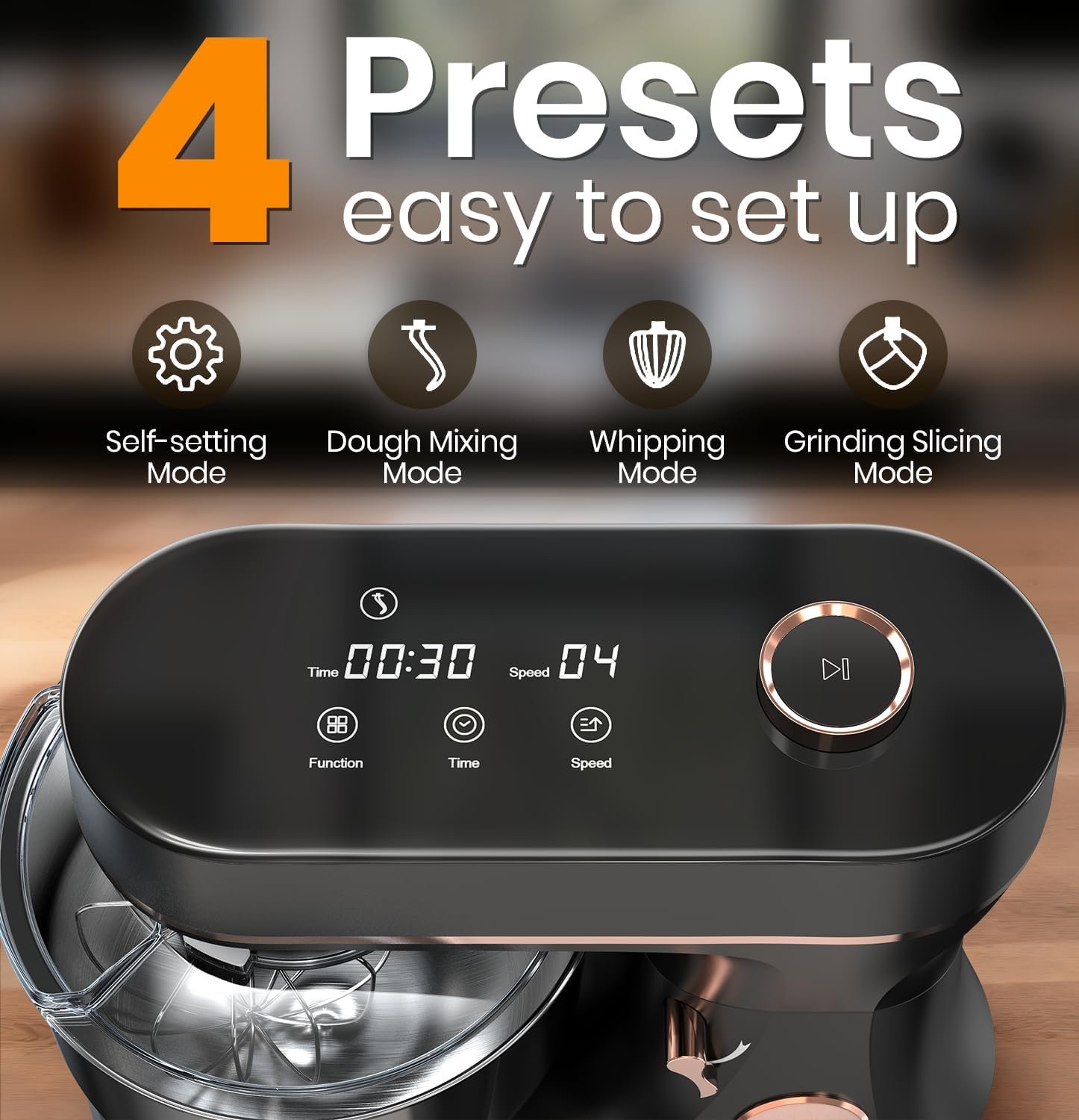 Stand Mixer 6QT Kitchen Mixer with LED Smart Touchscreen, 11-Speed Tilt-Head Mixer with Timer, 4 Preset Menus, Stainless Steel Bowl, Dough Hook, Whisk, Beater,Black - Image 2