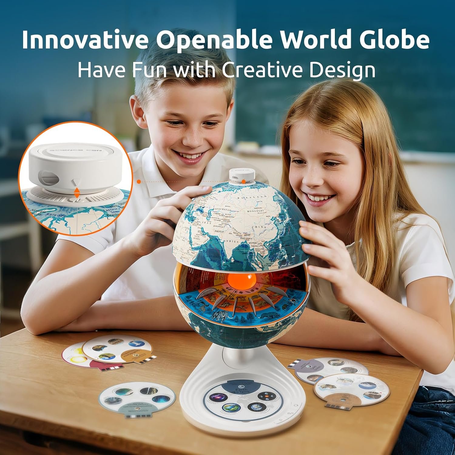 Science Can Openable Globe for Kids, 8 Inch Interactive World Globe Talking Model with Knowledge & Quiz Mode, Bilingual Stem Toys for Kids, Birthday Christmas Gift for 6-12 Year Old Boys & Girls - Image 3