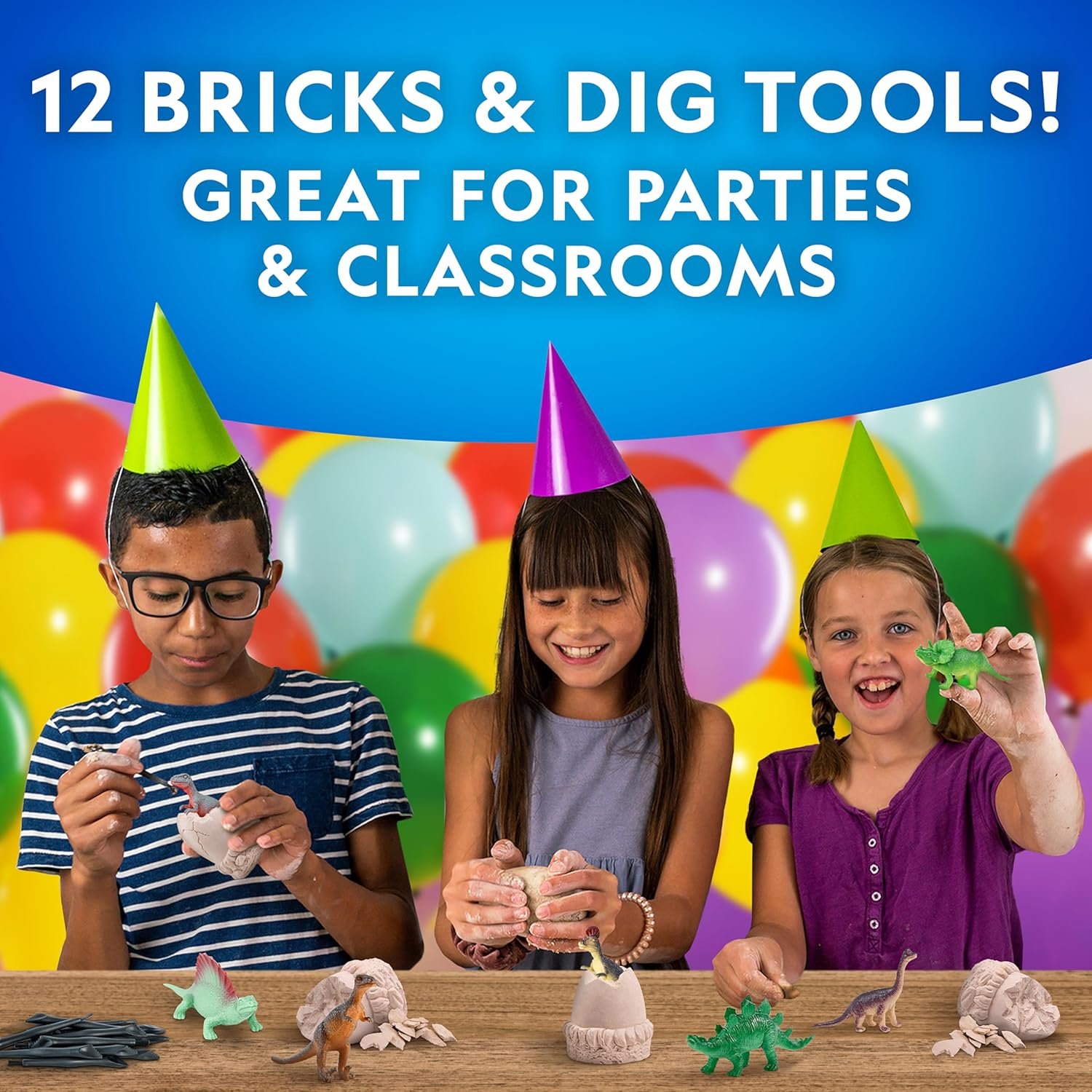 National Geographic Dinosaur Dig Kit - 12 Dino Shaped Dig Bricks with Dinosaur Figures Inside & Excavation Tool Sets, Egg Hunt or Dig Party Activity, Great STEM Toy for Boys & Girls - Image 3