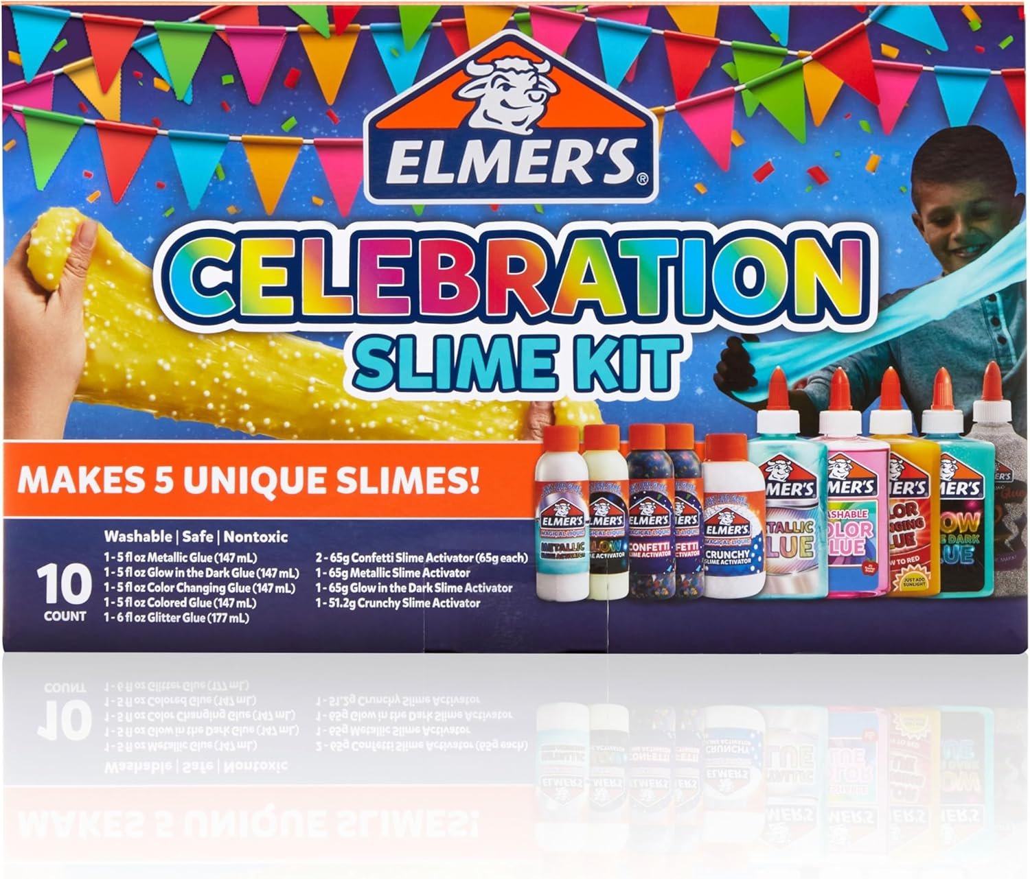 Elmer's Celebration Slime Kit, Complete Slime Supplies with Assorted Magical Liquid Slime Activators and Assorted Liquid Glues, 10 Count - Perfect for Parties, Gift, Activity Time - Image 8