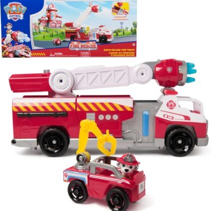 Paw Patrol Fire Rescue: Rapid Reload Fire Truck with Marshall Figure, Quick-Fire Launcher, Lights & Sounds, Kids Toys for Boys & Girls Ages 3 and Up