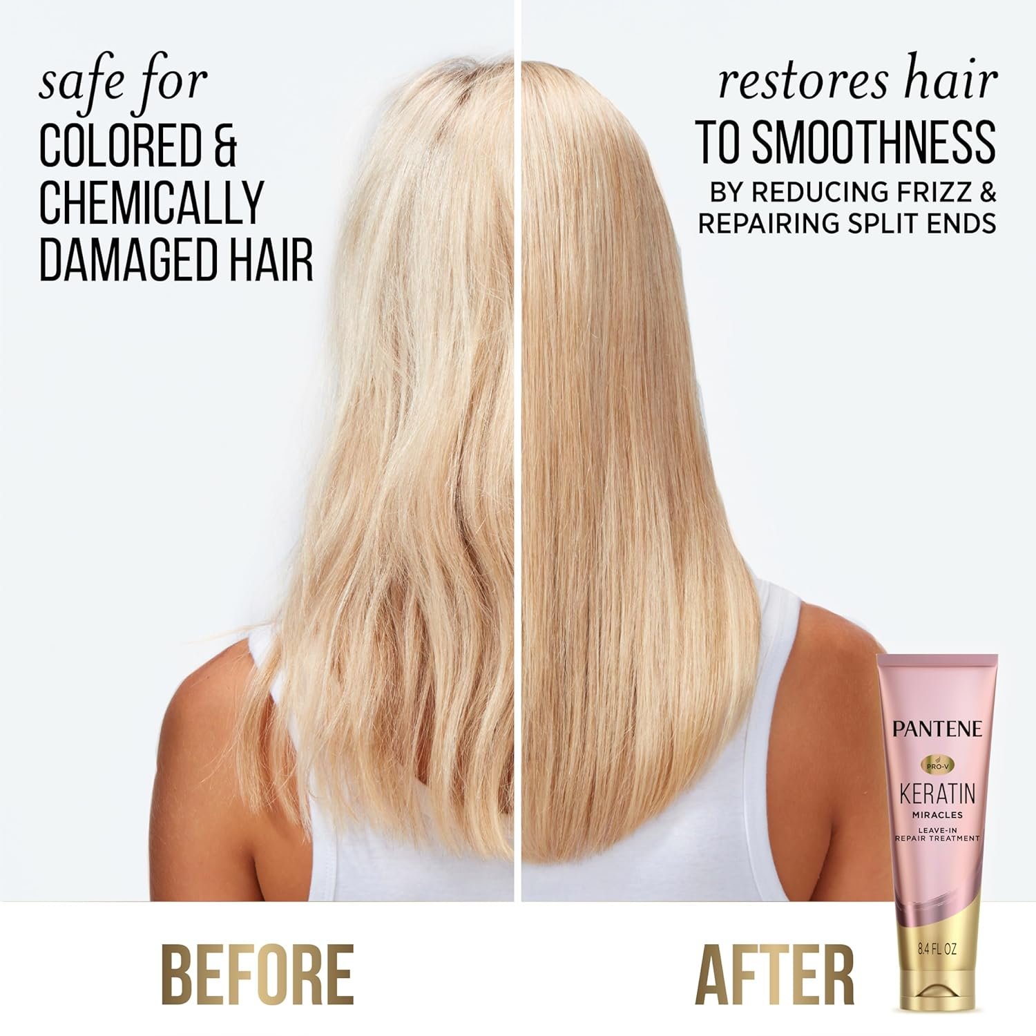Pantene Keratin Leave-In Conditioner with Argan Oil, Protein Treatment for Dry, Damaged & Color-Treated Hair, Repairs Split Ends & Protects from Damage, Formaldehyde-Free, 8.4 Fl Oz - Image 3