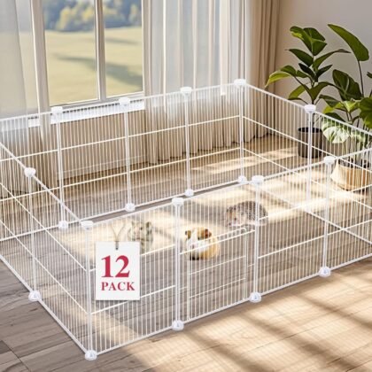 12 Panels Small Animal Playpen,Pet Playpen,C&C Cage for Guinea Pigs,Puppy Play Pen,Bunny Playpen Indoor Outdoor, Portable Metal Wire Yard Fence(White)