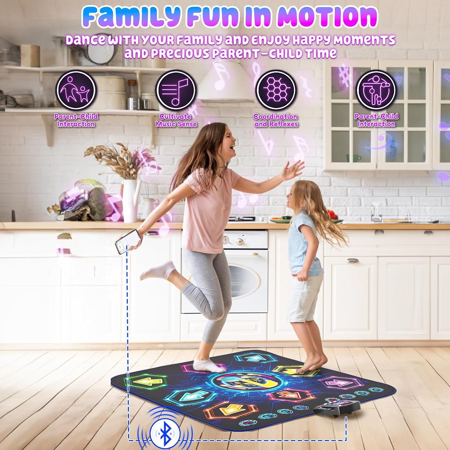 Dance Mat, 2025 Light Up 8-Button Dance Pad with Wireless Bluetooth, Upgraded Flowing Light Control System with Stands, Kids Toys Music Games Birthday for 3-12 Year Old Boys Girls - Image 4