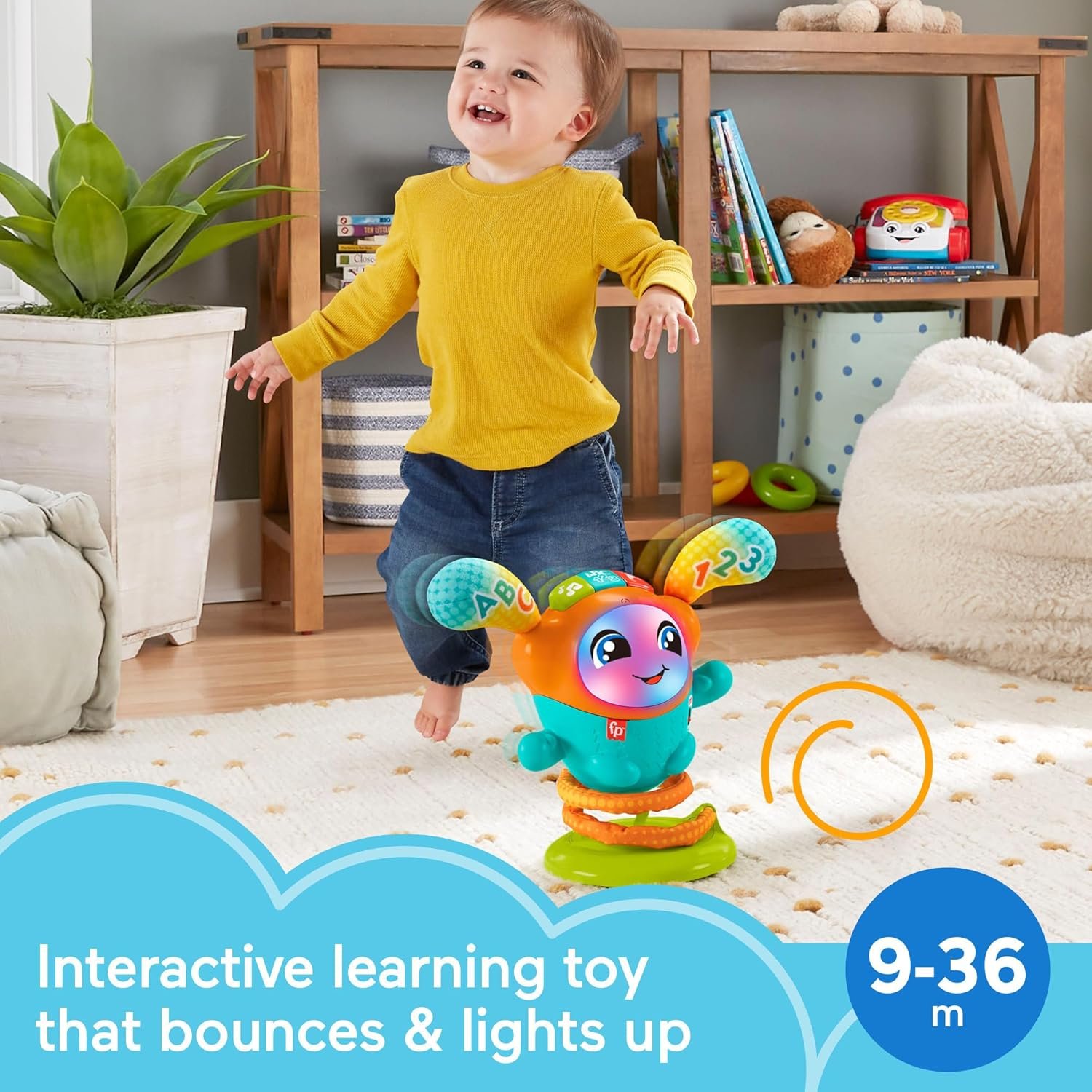 Fisher-Price Baby & Toddler Learning Toy DJ Bouncin’ Beats with Music Lights & Bouncing Action for Ages 9+ Months, Multilanguage Version - Image 2