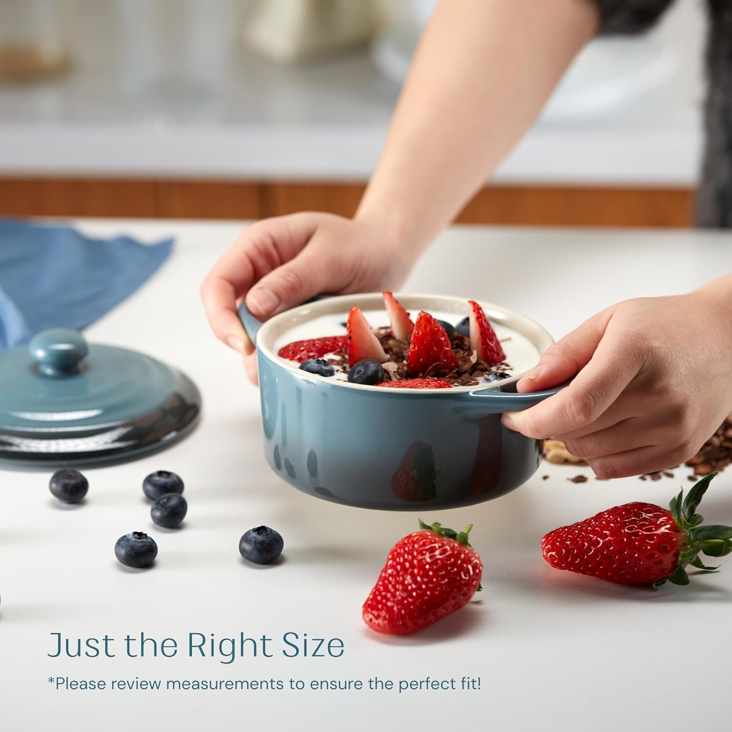 Kook Ceramic Mini Cocotte Set, Small Casserole Dishes with Lids and Handles, Individual Baking Ramekins, Oven, Microwave & Dishwasher Safe, Stoneware, 12 oz, Set of 4 (Stone Ombre) - Image 5