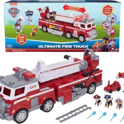 PAW Patrol Ultimate Rescue Fire Truck with 2 Ft. Ladder, Lights, Sounds, a Mini Toy Car, Chase, Marshall & Skye Figures, Toys for Boys & Girls Ages 3+