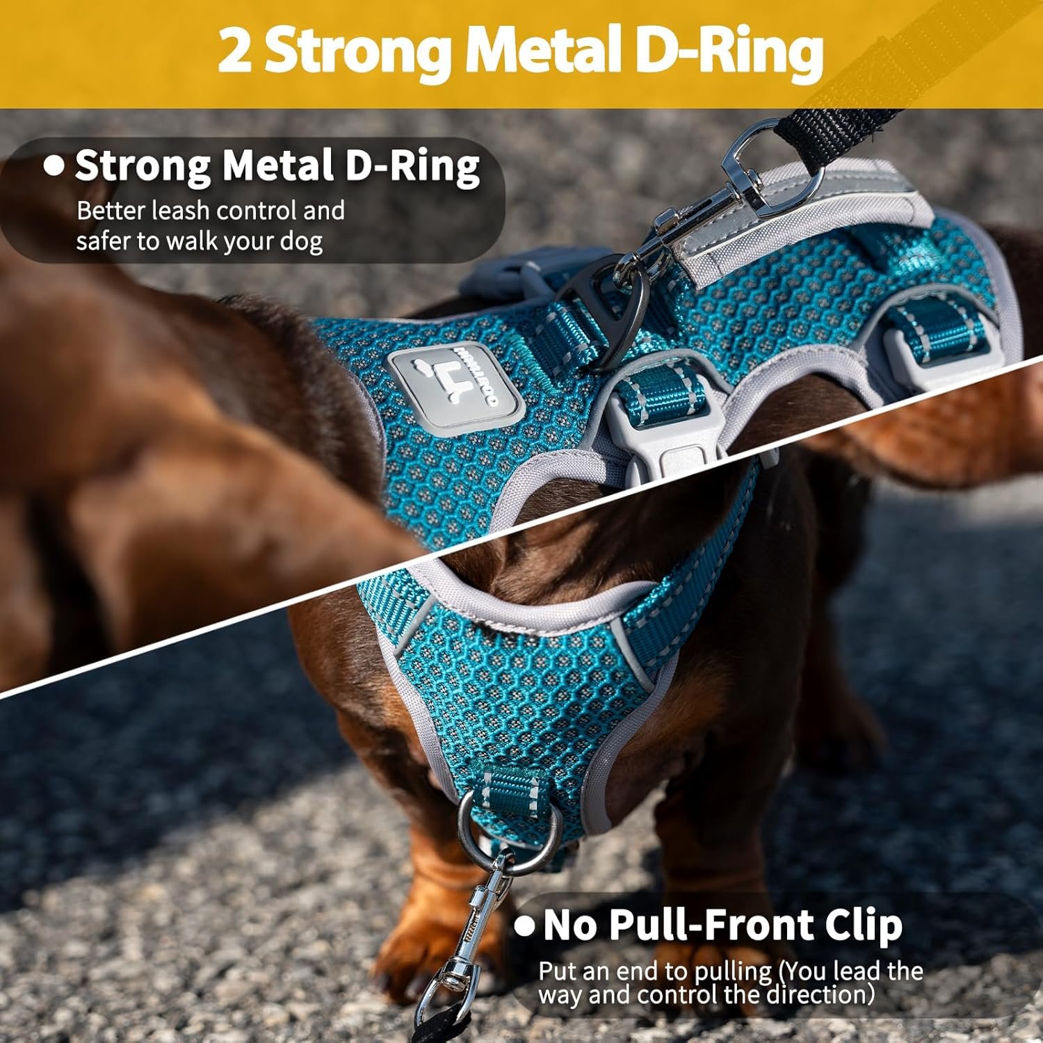 Huntboo Escape Proof Dog Harness, No Pull Reflective Harness with Lift Handle, Adjustable Pet Vest with Front and Back Leash Clips for Small Medium Large Dogs Walking Hiking Training (Teal,L) - Image 4