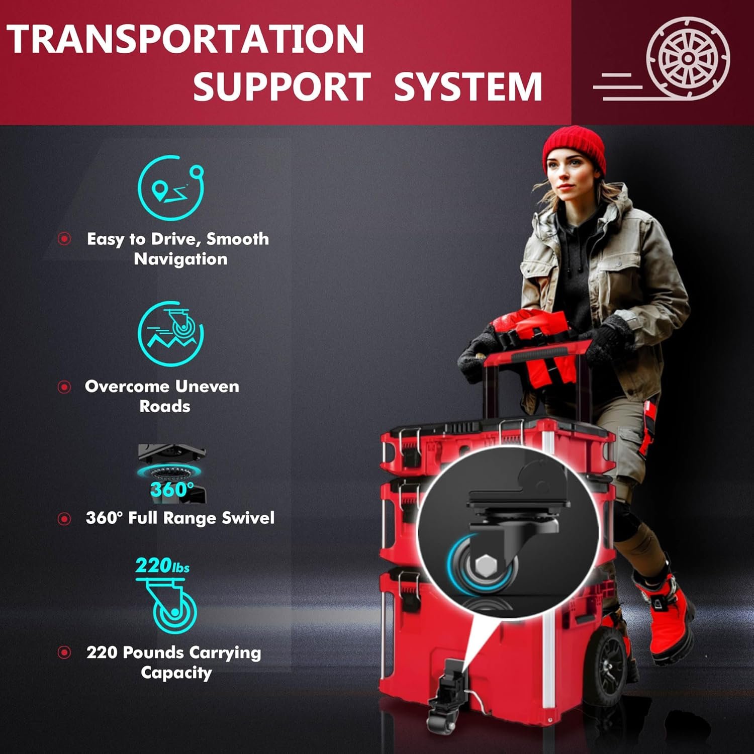 Packout Caster Wheel Kit, Upgraded Metal Front Wheels Fit for Milwaukee 48-22-8427/8426 Packout Rolling Tool Box-Accessories for Packout Toolbox, Folding Packaging Accessories Make Shipping Easy - Image 2