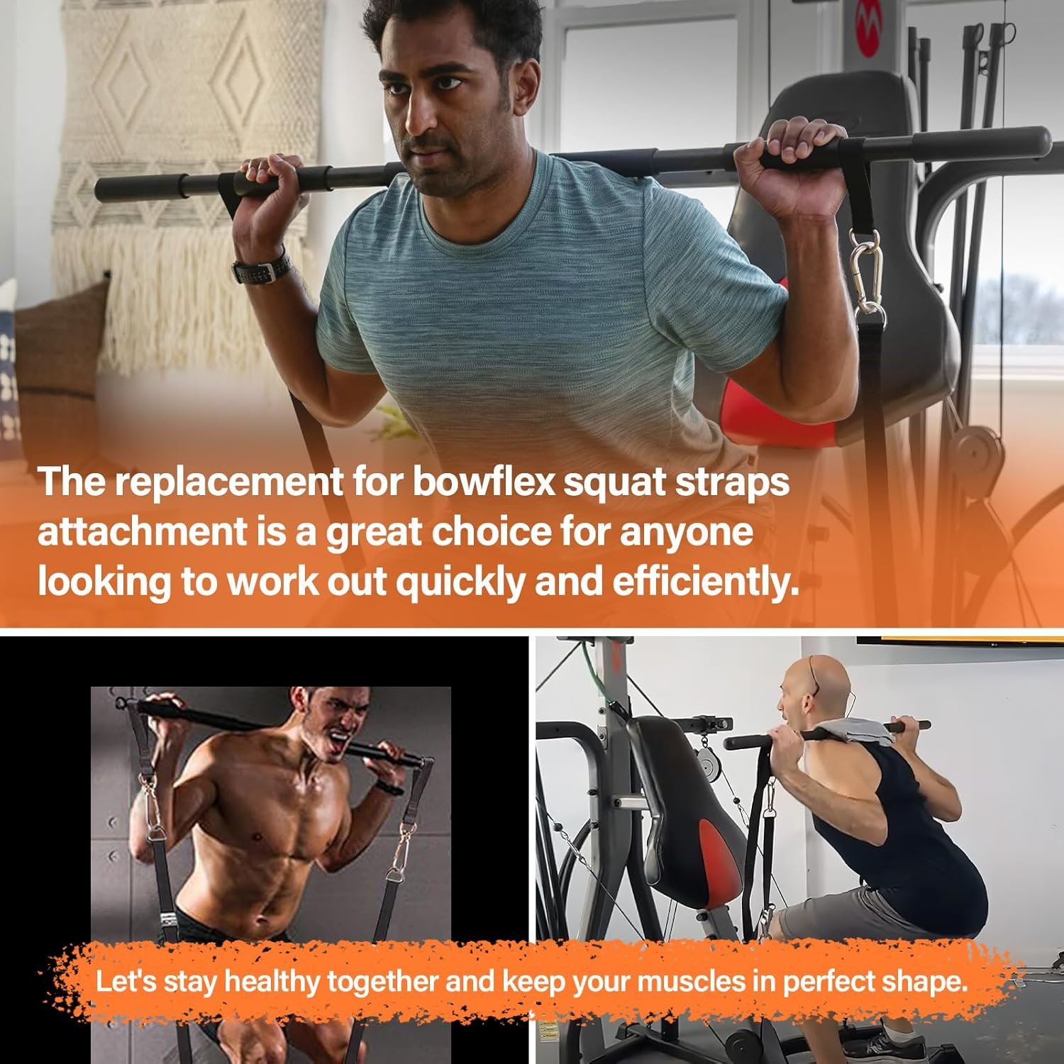 42'' Adjustable Squat Straps Compatible With Bowflex Xtreme 2 SE Home Gym Accessories, Squat Bar Lat Tower Straps Attachment Also Fit for Most Home Gym Cable Extensions - Image 7