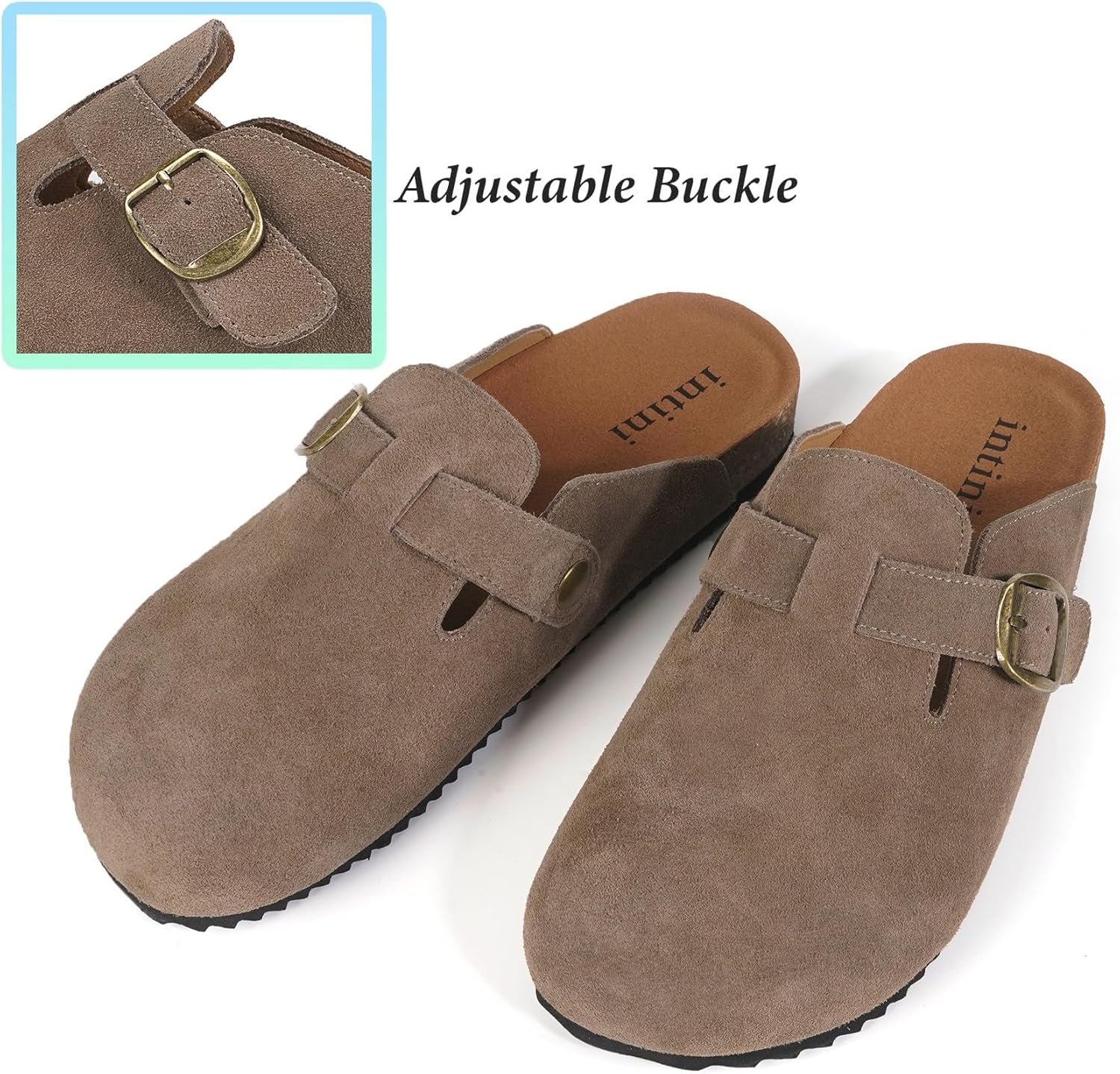 Womens Suede Clogs Mens Genuine Leather Mules Cork Footbed Sandals with Arch Support - Image 5