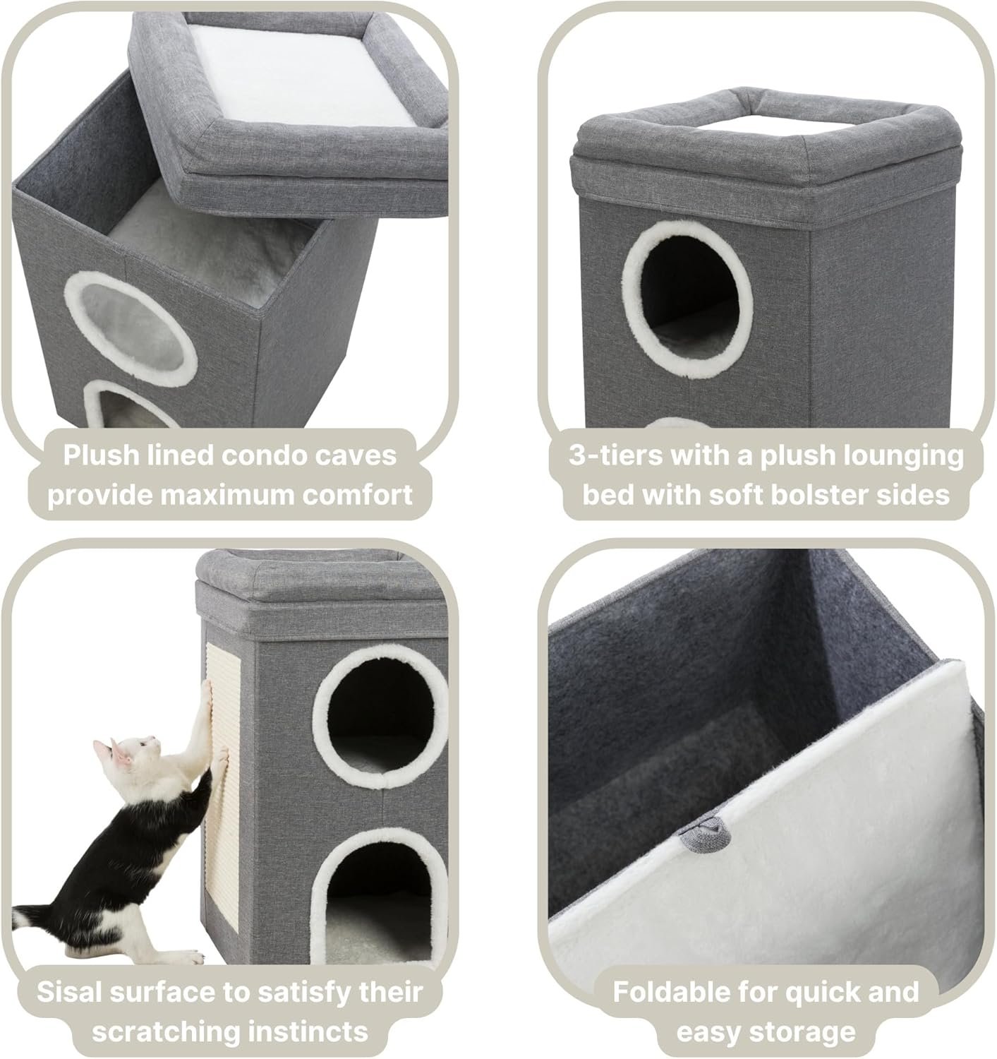 TRIXIE Saul Cat Condo | 2-Story Condo Tower | Scratching Surface | Foldable for Easy Storage | Gray - Image 4