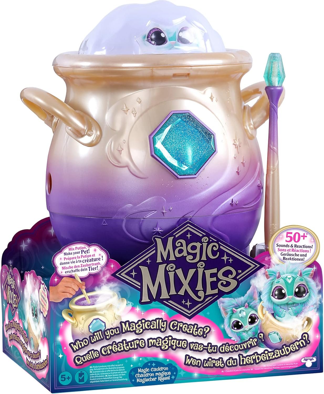 Cream Tea Magic Mixies Magical Misting Cauldron with Interactive 8 inch Blue Plush Toy and 50+ Sounds and Reactions, Multicolor - Image 8