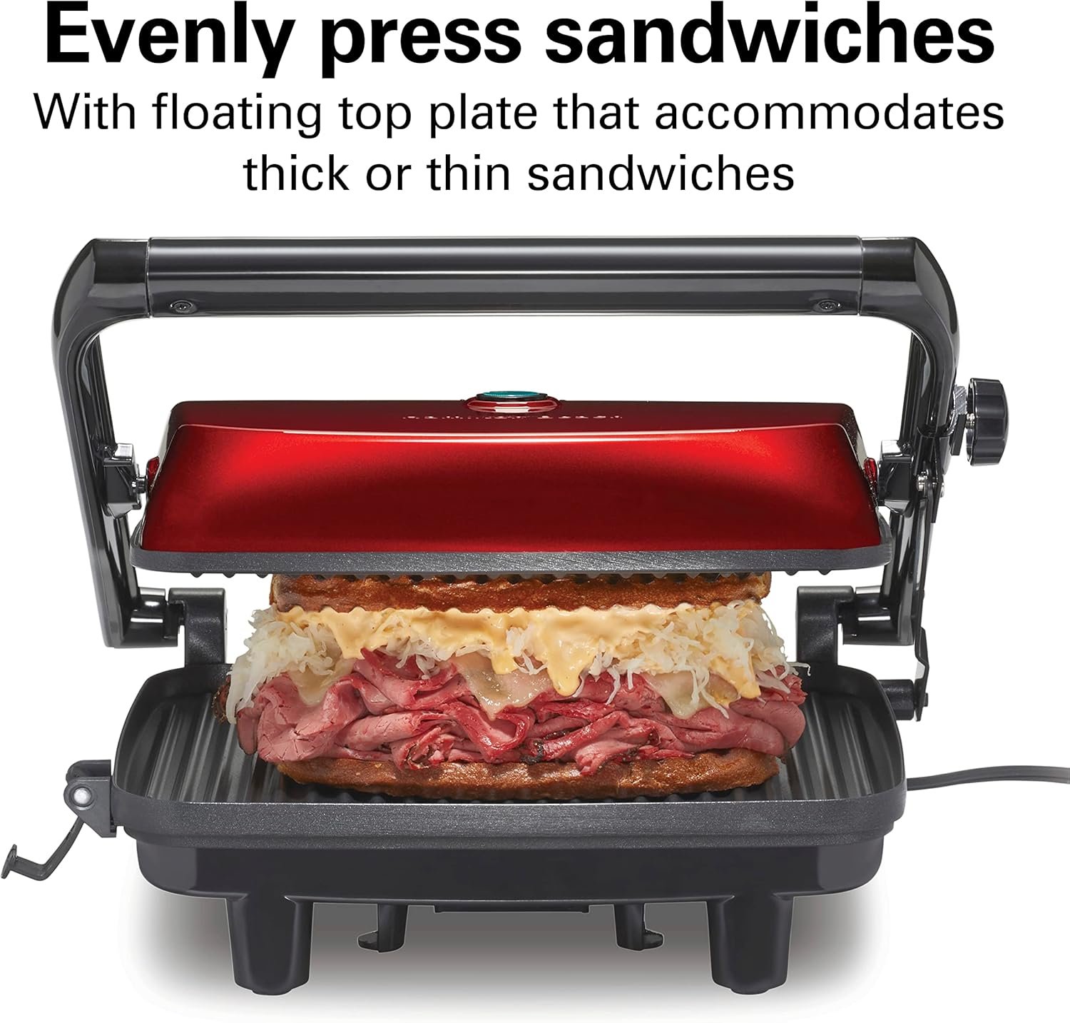 Hamilton Beach Panini Press Sandwich Maker & Electric Indoor Grill with Locking Lid, Opens Wide to Fit Any Thickness for Quesadillas, Burgers & More, Nonstick 8" x 10" Grids, Red (25462Z) - Image 4