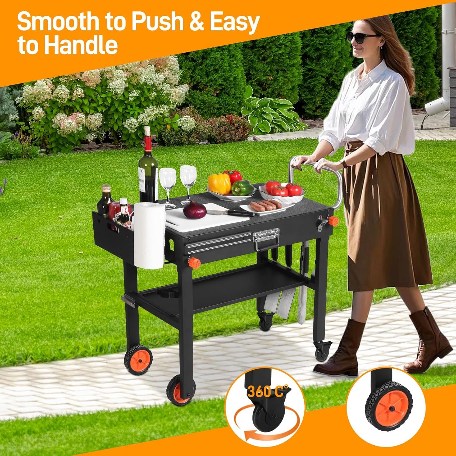 Portable Blackstone Griddle Stand, Folding Grill Table with Wheels for 17/22 Inch Blackstone Griddles, Ninja Grills, Pizza Oven, 31''x17''Grill Cart with Magnetic Tool Holder for tailgating, camping - Image 8