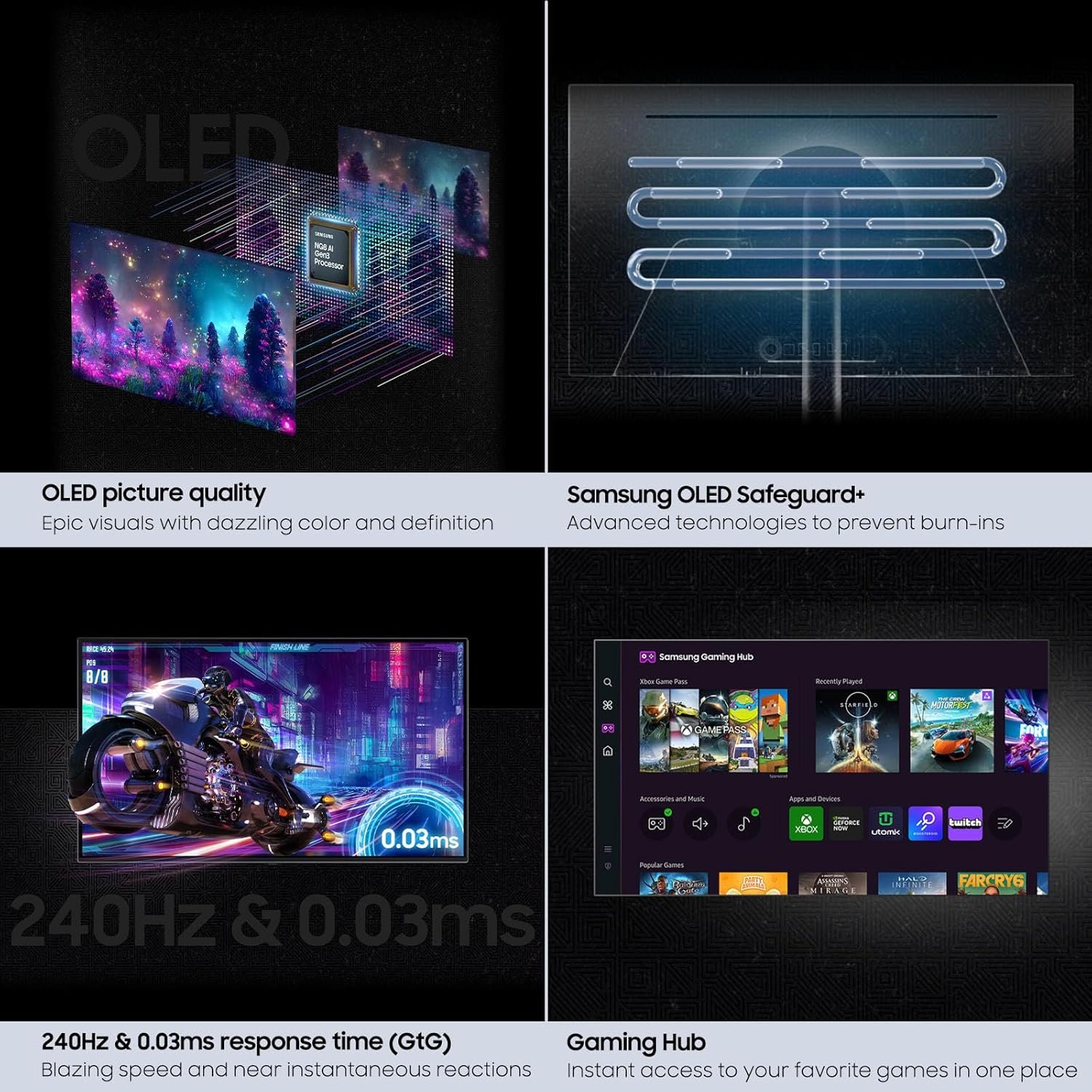 Samsung 32" Odyssey OLED G8 (G80SD) Series 4K UHD Smart Gaming Monitor w QD-OLED, 240Hz 0.03ms, G-Sync Compatible, Glare-Free Display, Sleek Metal Design, LS32DG800SNXZA, 3 Yr Warranty - Image 9