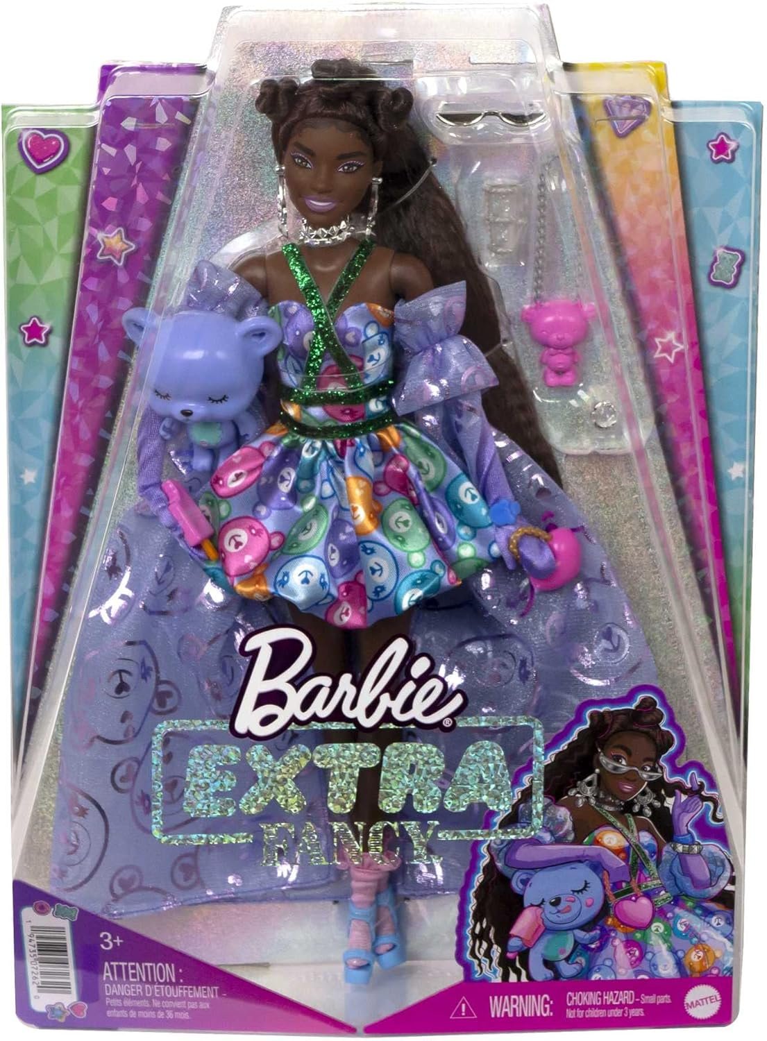 Barbie Extra Fancy Fashion Doll & Accessories Dressed in a Teddy-Print Gown with Sheer Train, Plus Teddy Bear Pet - Image 6