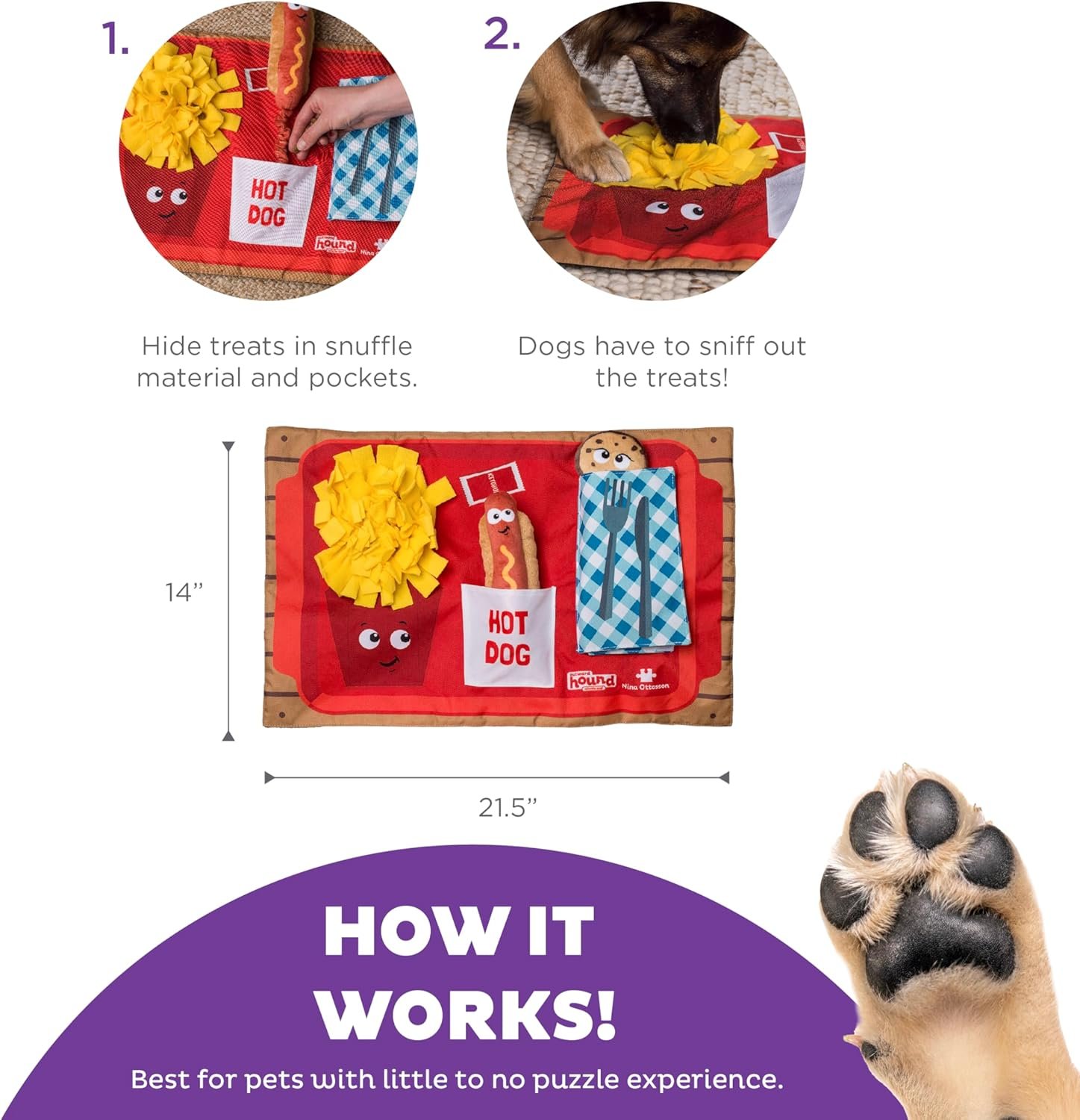 Outward Hound by Nina Ottosson Activity Matz Fast Food Fun Plush Dog Puzzle Mat Dog Enrichment Dog Toy, Level 2 Intermediate, Multicolored - Image 3