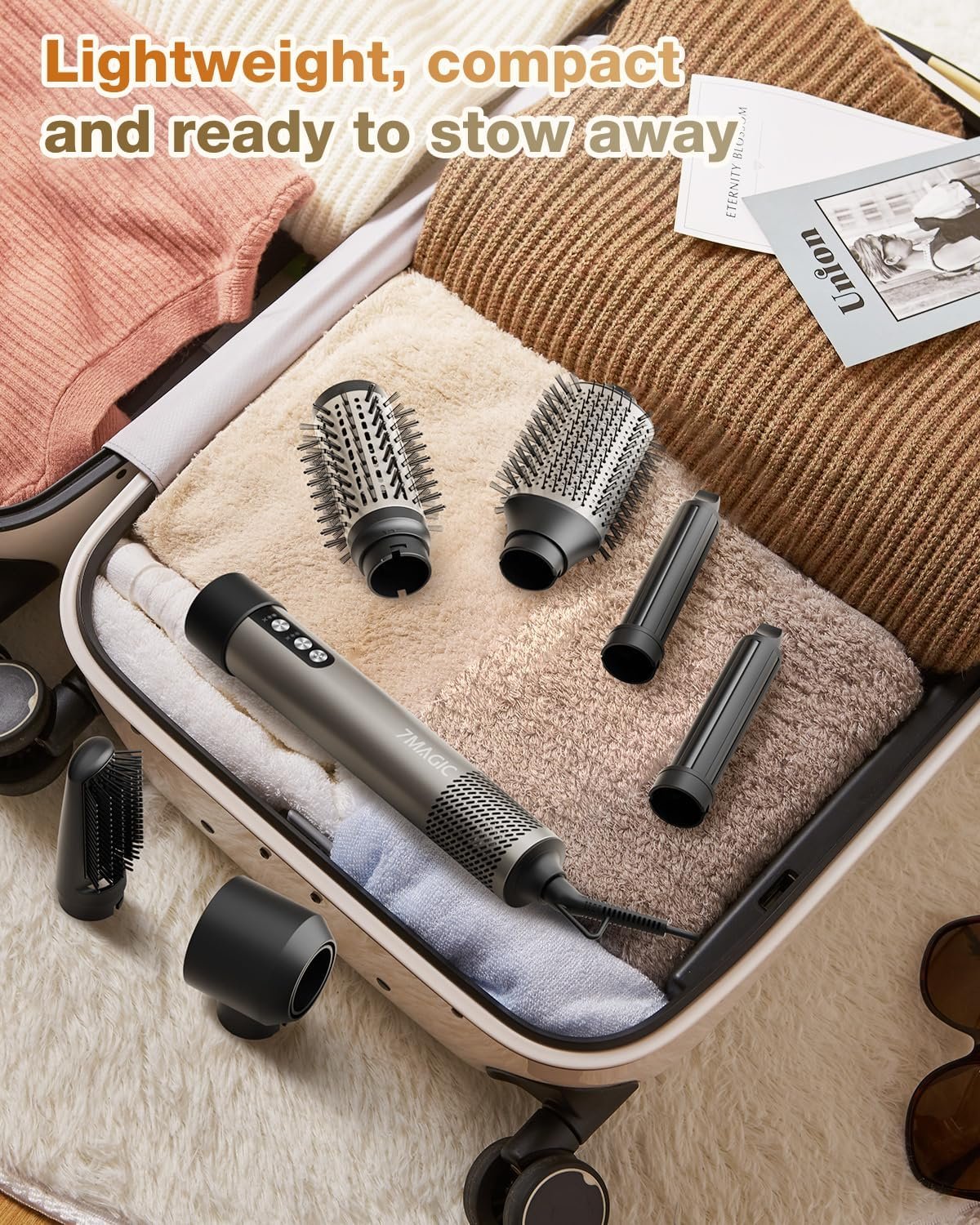 7MAGIC Hair Dryer Brush & 6 in 1 Hair Styler, Silver, 110 Volts, 1200 Watts, Ionic Technology, Fast Drying, Multi Styler for Straight, Wavy, Curly, and Coily Hair - Image 7