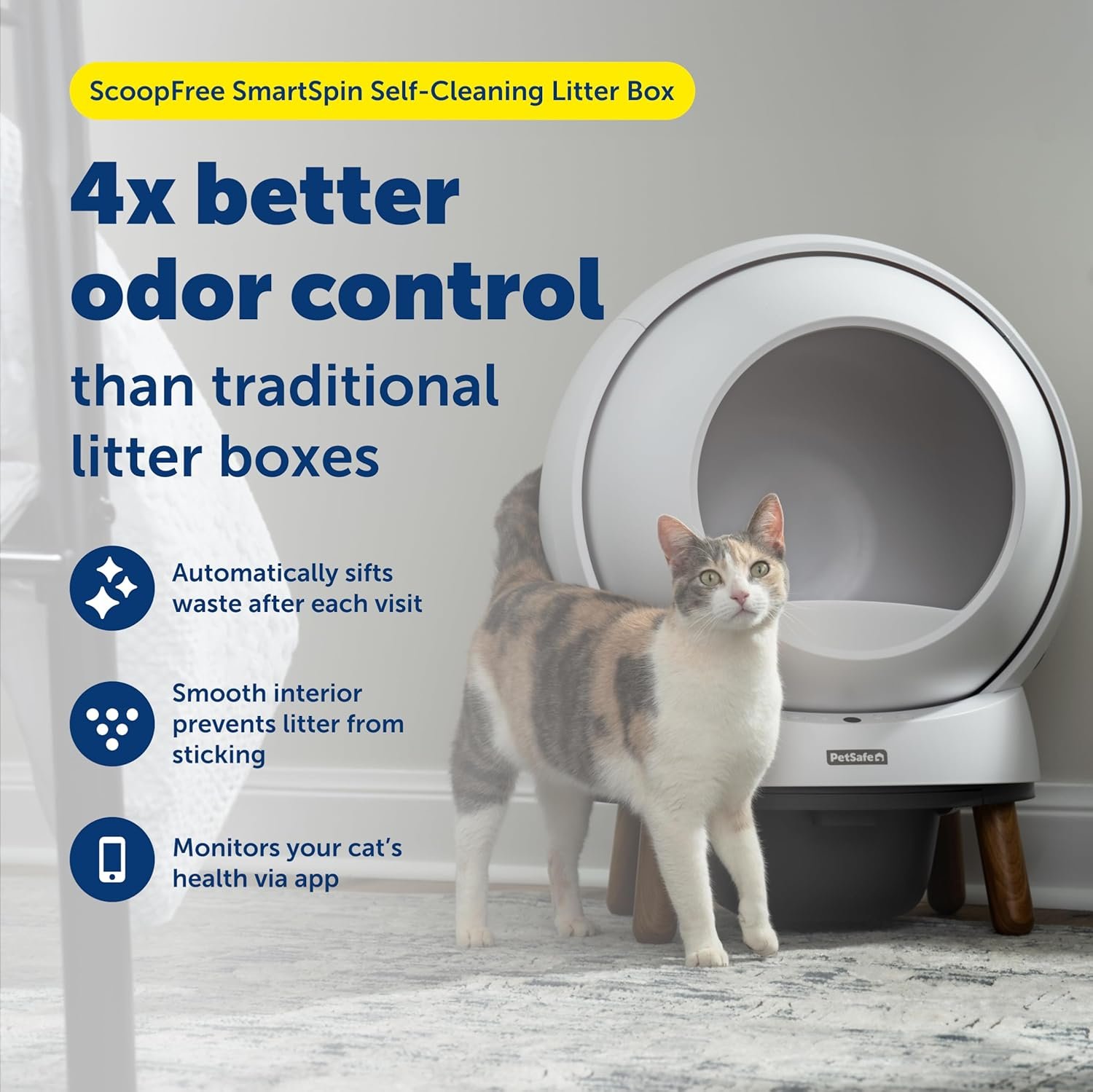 PetSafe ScoopFree SmartSpin Self-Cleaning Litter Box Bundle – Advanced Odor Control – App Controlled – Up to 2 Weeks of Hands-Free Cleaning – Includes Litter Mat, 50 Waste Bin Liners, 4 Deodorizers - Image 2