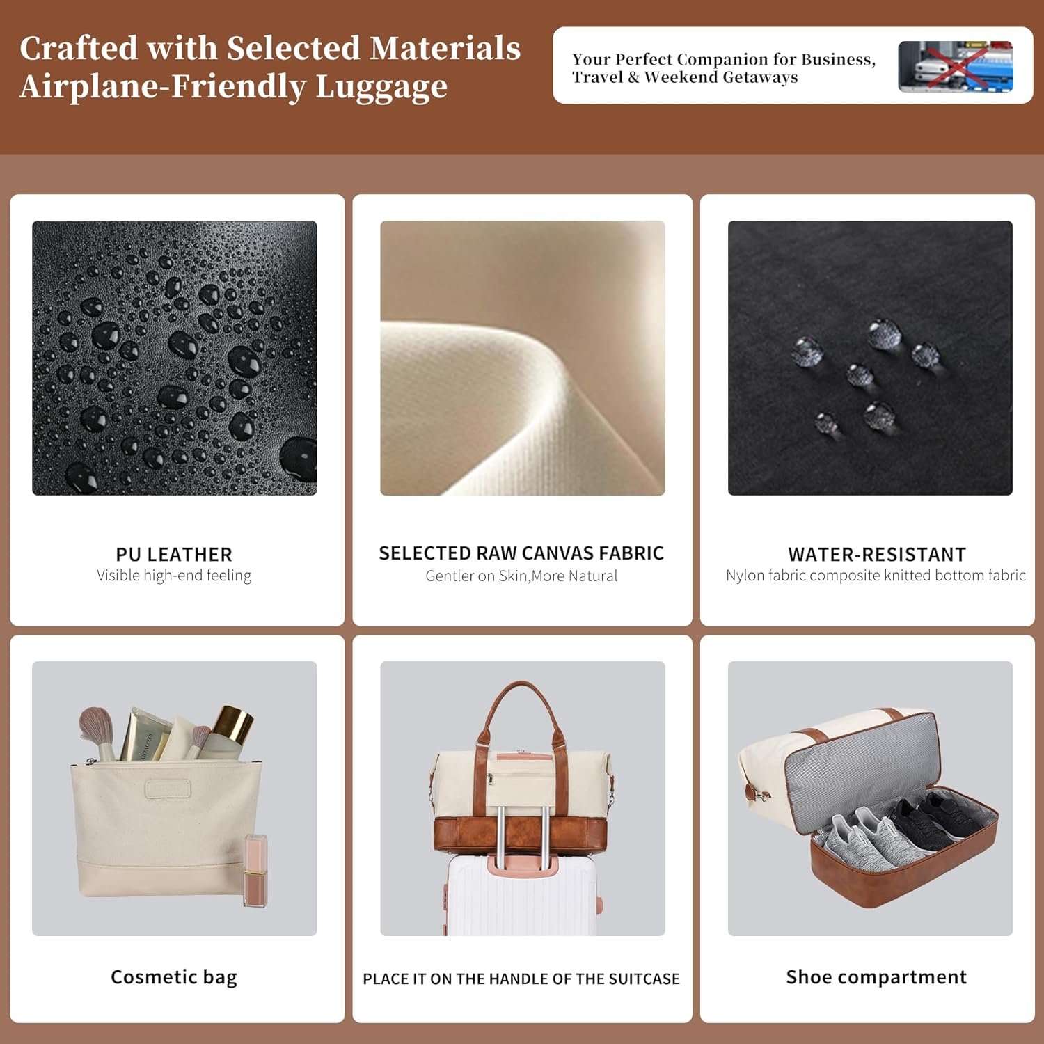 Oeihuivt Weekender Bags for Women - 21 Inch Large Travel Duffel Bag 2-Piece Set with Shoe Compartment, Heavy-Duty Canvas Leather Carry On Overnight Tote - Image 3