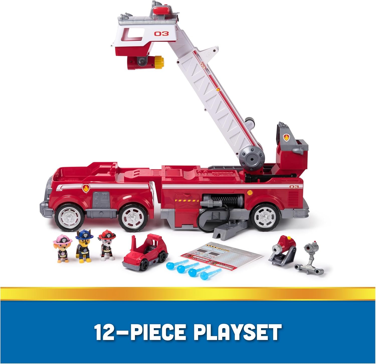 PAW Patrol Ultimate Rescue Fire Truck with 2 Ft. Ladder, Lights, Sounds, a Mini Toy Car, Chase, Marshall & Skye Figures, Toys for Boys & Girls Ages 3+ - Image 9