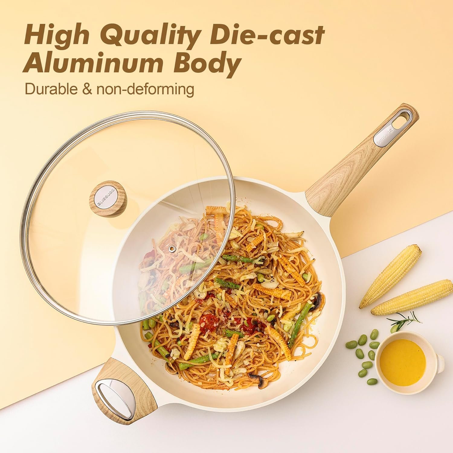 SENSARTE Ceramic Cookware Set, Pots and Pans Set Non stick, 14-Piece Induction Cookware, Non toxic Healthy Non Stick Kitchen Cooking Set, with Frying Pans Set, PFAS PTFE PFOA PFOS Free - Image 6