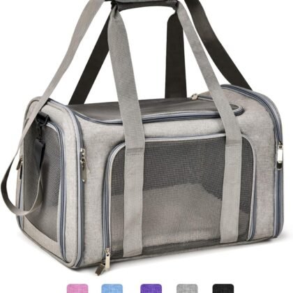 Henkelion Cat Carriers Dog Carrier Pet Carrier For Small / Medium Cats Dogs Puppies (Up To 15lbs), TSA Airline Approved Small Dog Carrier Soft Sided, Collapsible Waterproof Travel Puppy Carrier - Grey