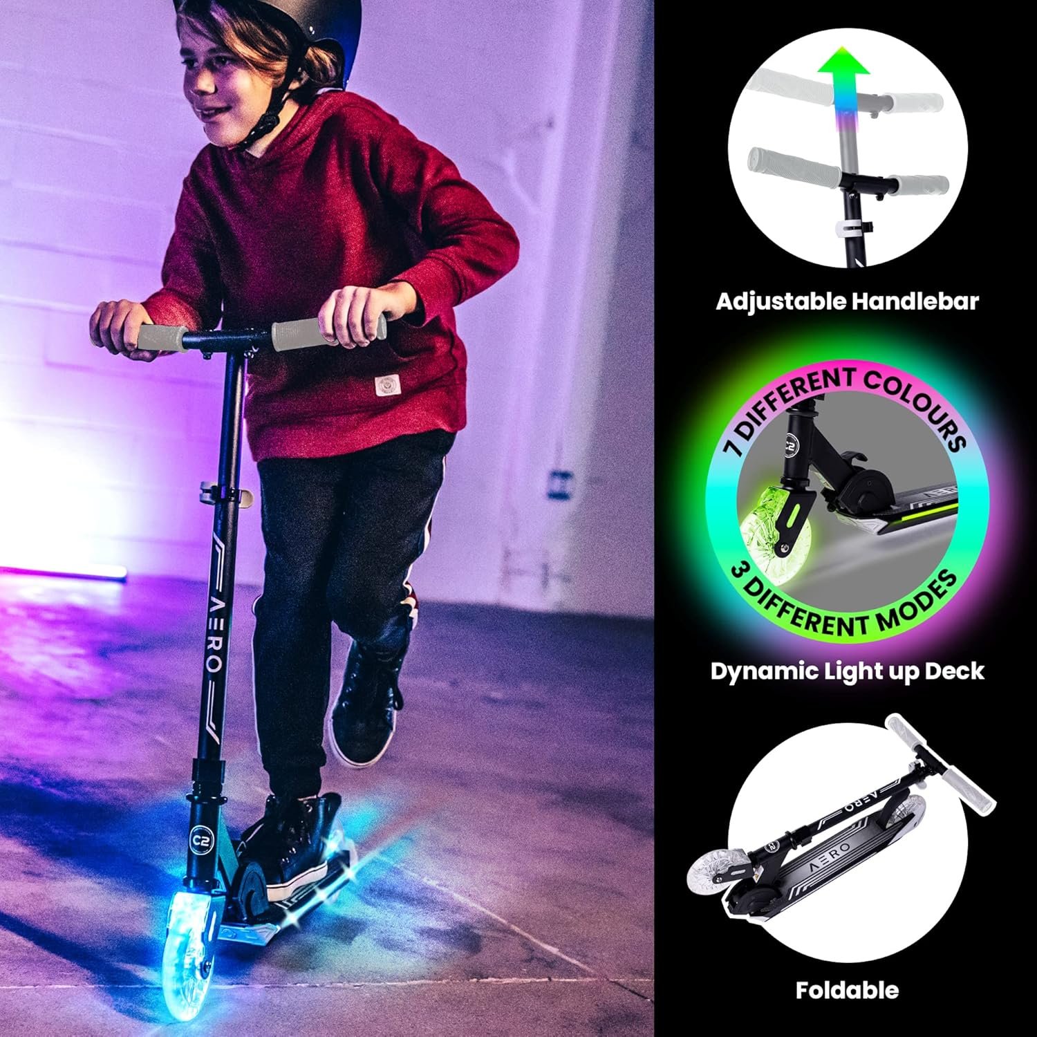 Aero Scooter for Kids 5-12 | Dynamic Lights, Hand Brake & Shock Absorption | Boys Girls 2 Wheels Kick Scooter | Foldable & Height Adjustable - Image 3