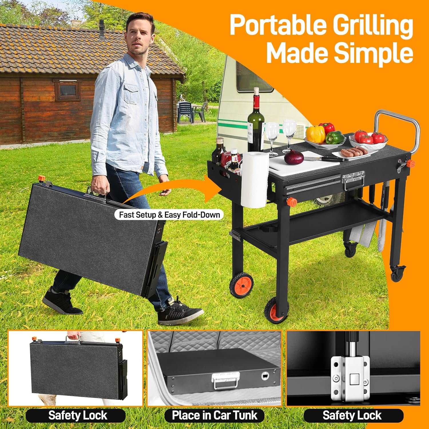 Portable Blackstone Griddle Stand, Folding Grill Table with Wheels for 17/22 Inch Blackstone Griddles, Ninja Grills, Pizza Oven, 31''x17''Grill Cart with Magnetic Tool Holder for tailgating, camping - Image 3