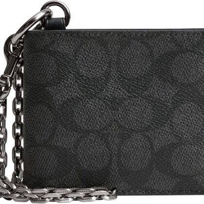 COACH Mens, Billfold Wallet With Chain In Signature Canvas, Charcoal Signature, One Size
